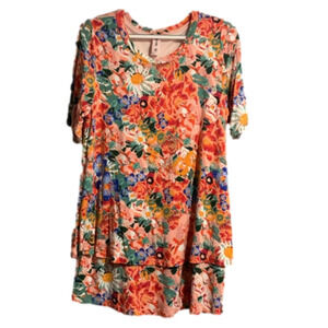 Agnes & Dora Flowy Floral Print Midi Vibrant Colorful Stretchy Dress Large